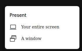Google Meet - Present Options