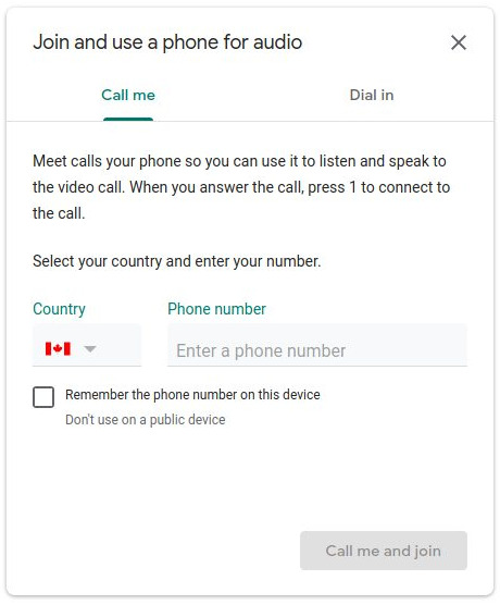Google Meet - Call Me Audio Option