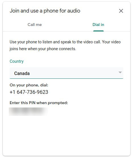 Google Meet - Dial In Audio Option