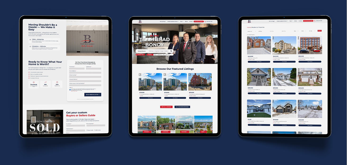Team Brad Bondy website on iPad screens